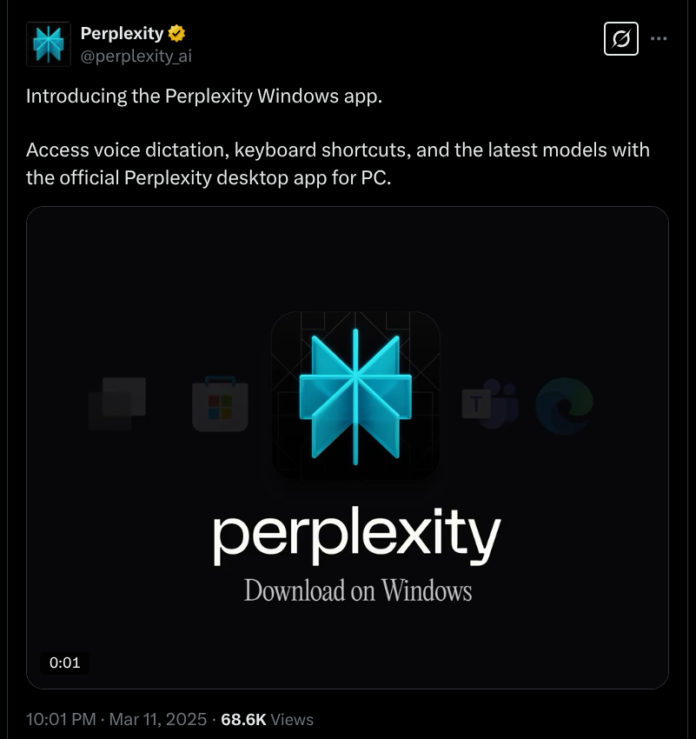 Perplexity Windows App Introduced - X Post